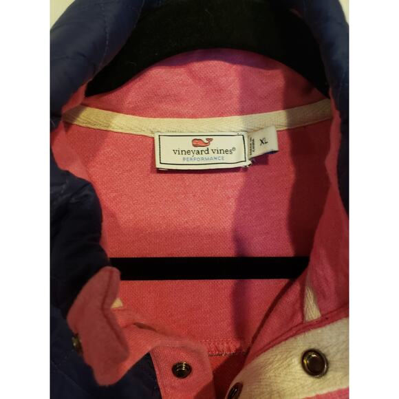 Vineyard Vines Shep Pink Quilted Snap Pullover Sweatshirt Hood Blue XL - Picture 3 of 13